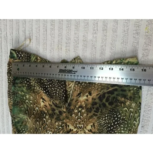 Paige Mid-Rise Women's Size 4 Brown Green Silk Animal Print Straight Leg Pants - Picture 7 of 10